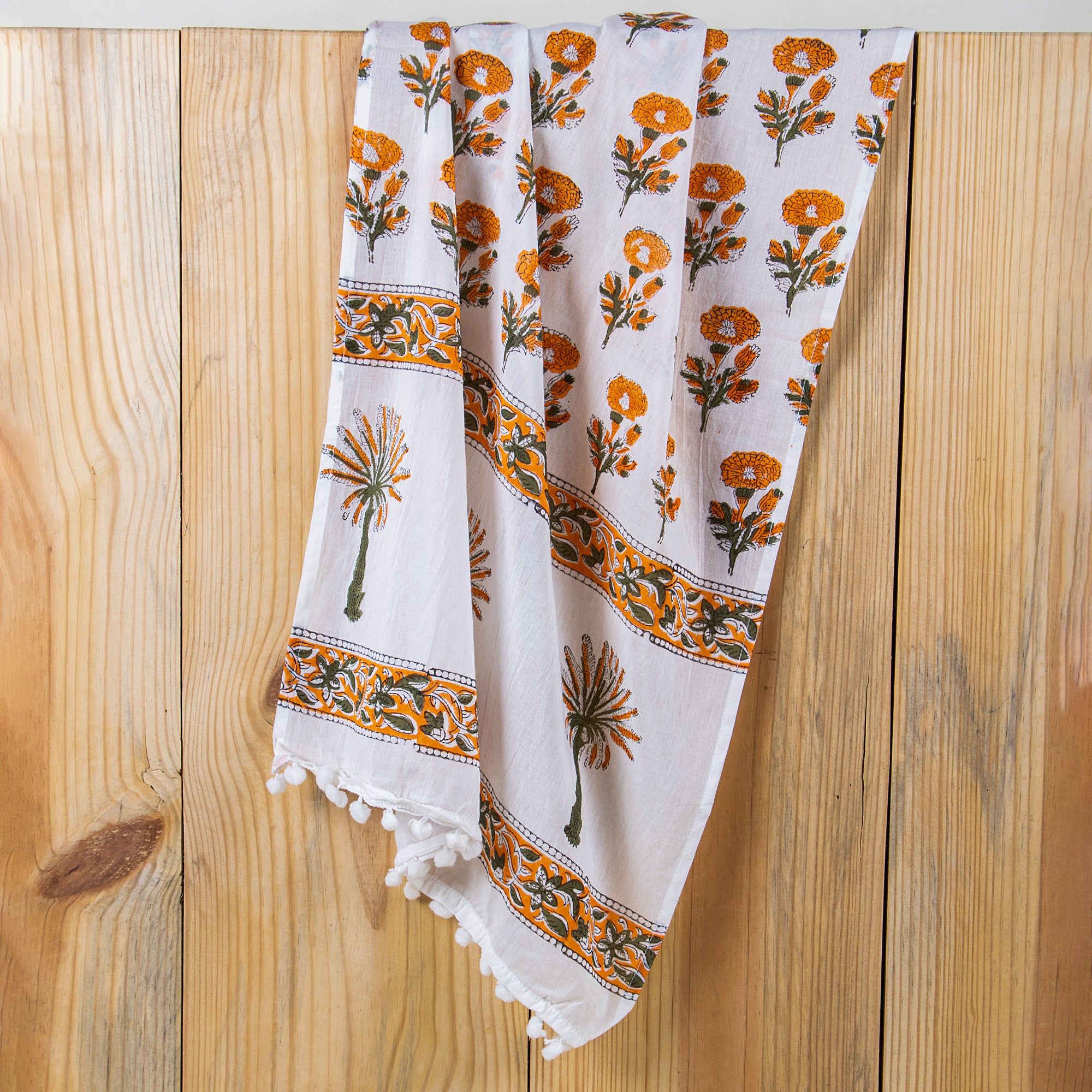 Mustard Yellow Print Cotton Stole For Women